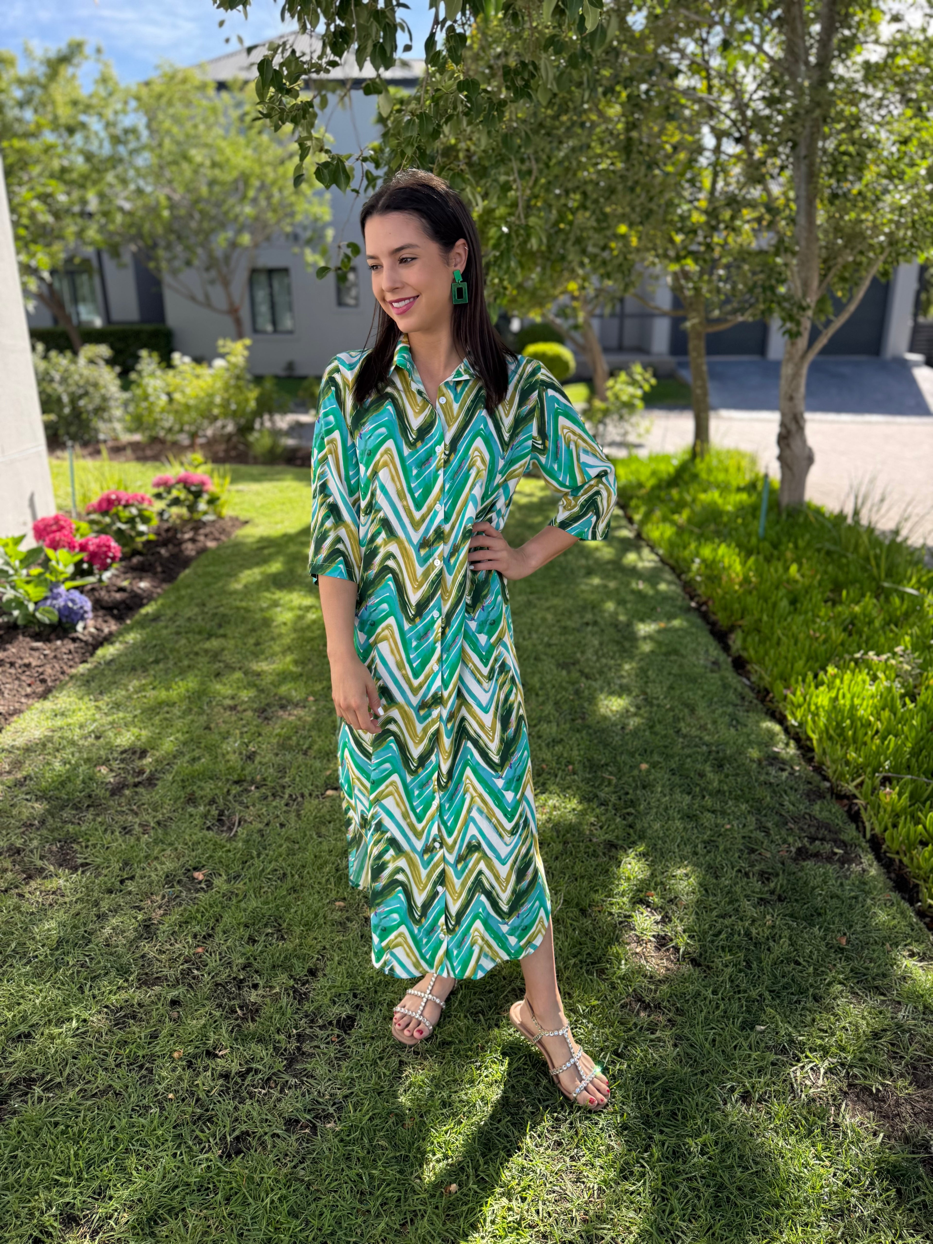 Jennifer dress - Green Zig zag