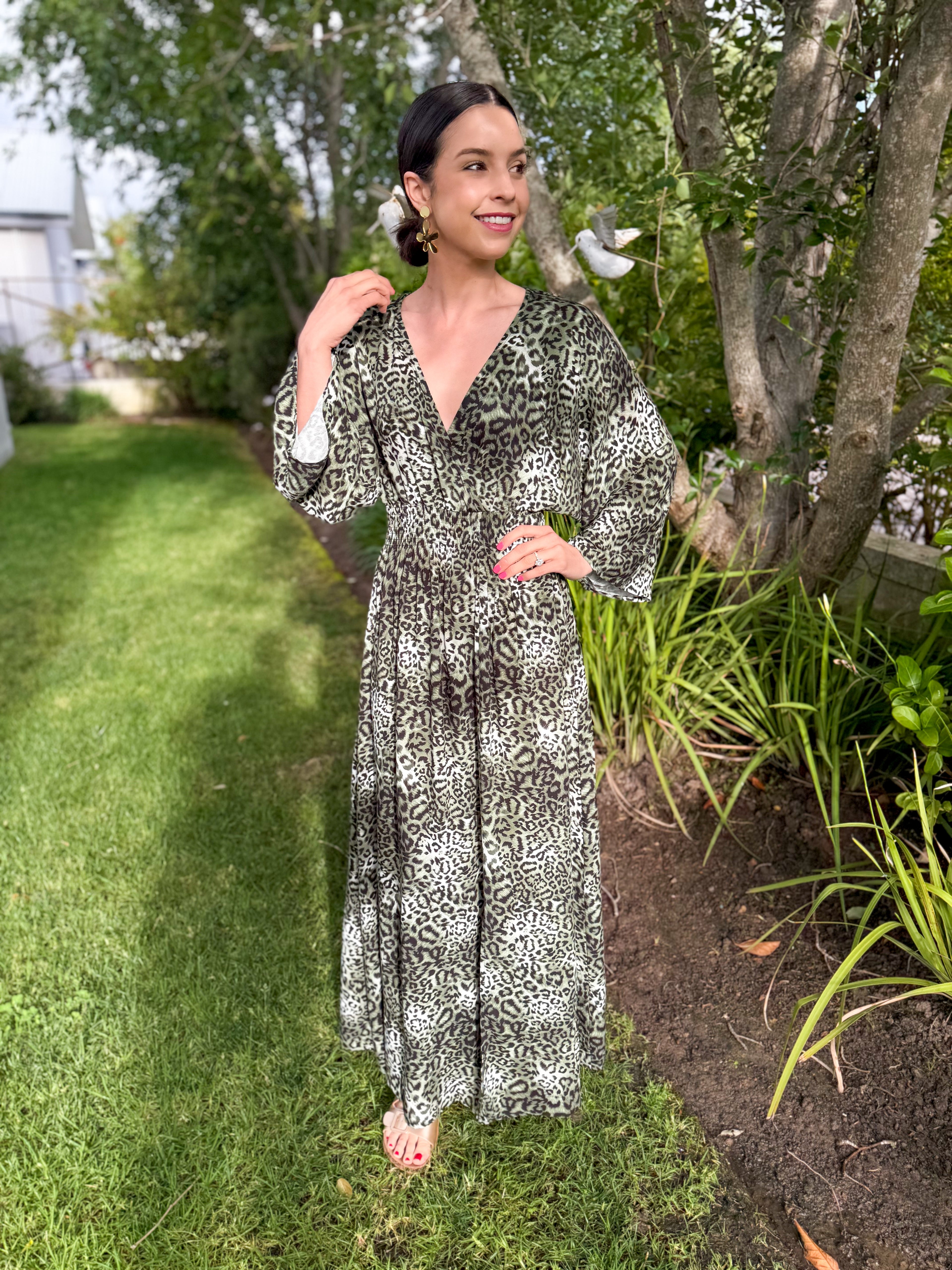 Green Leopard luxe dress