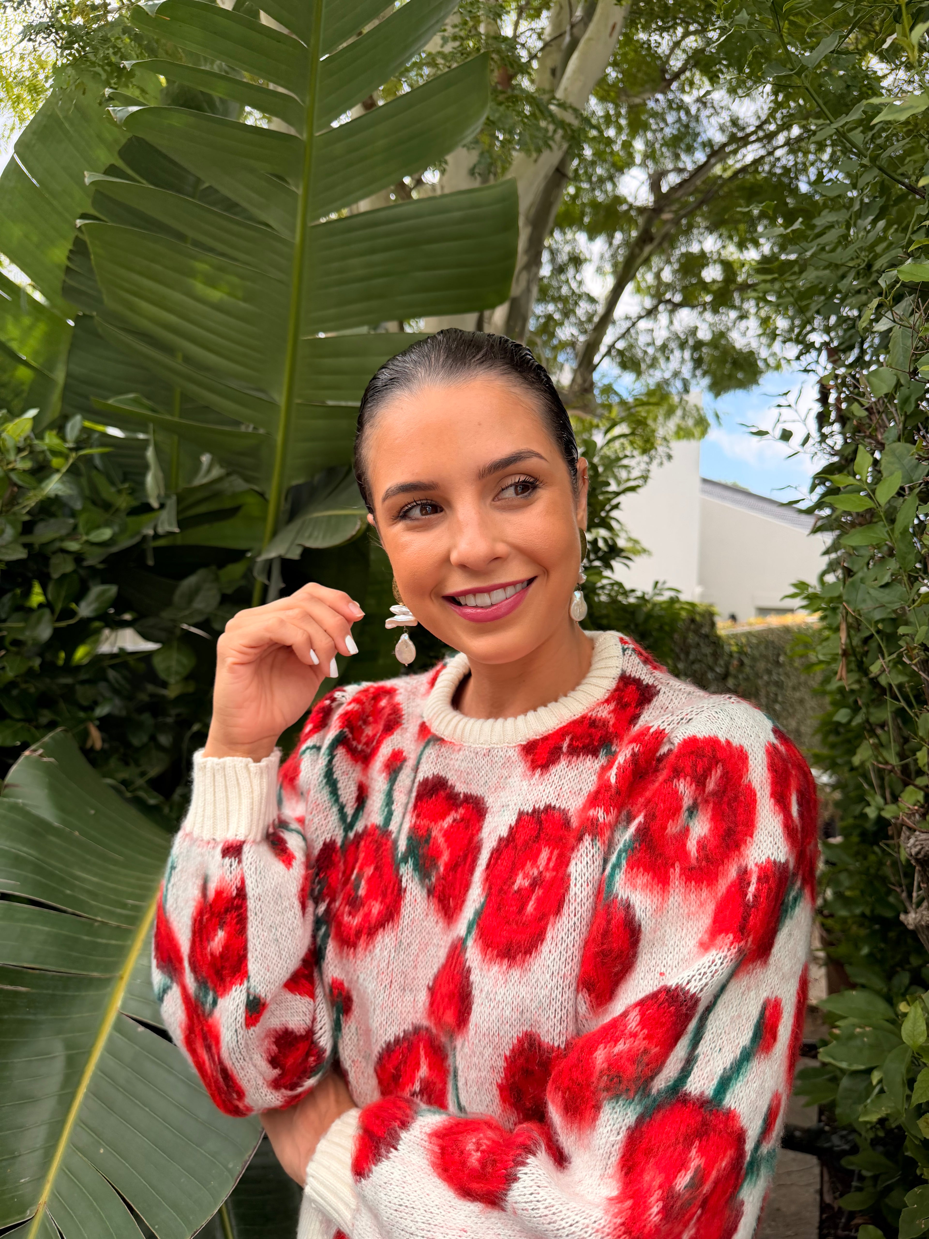 Painting knit - Red floral