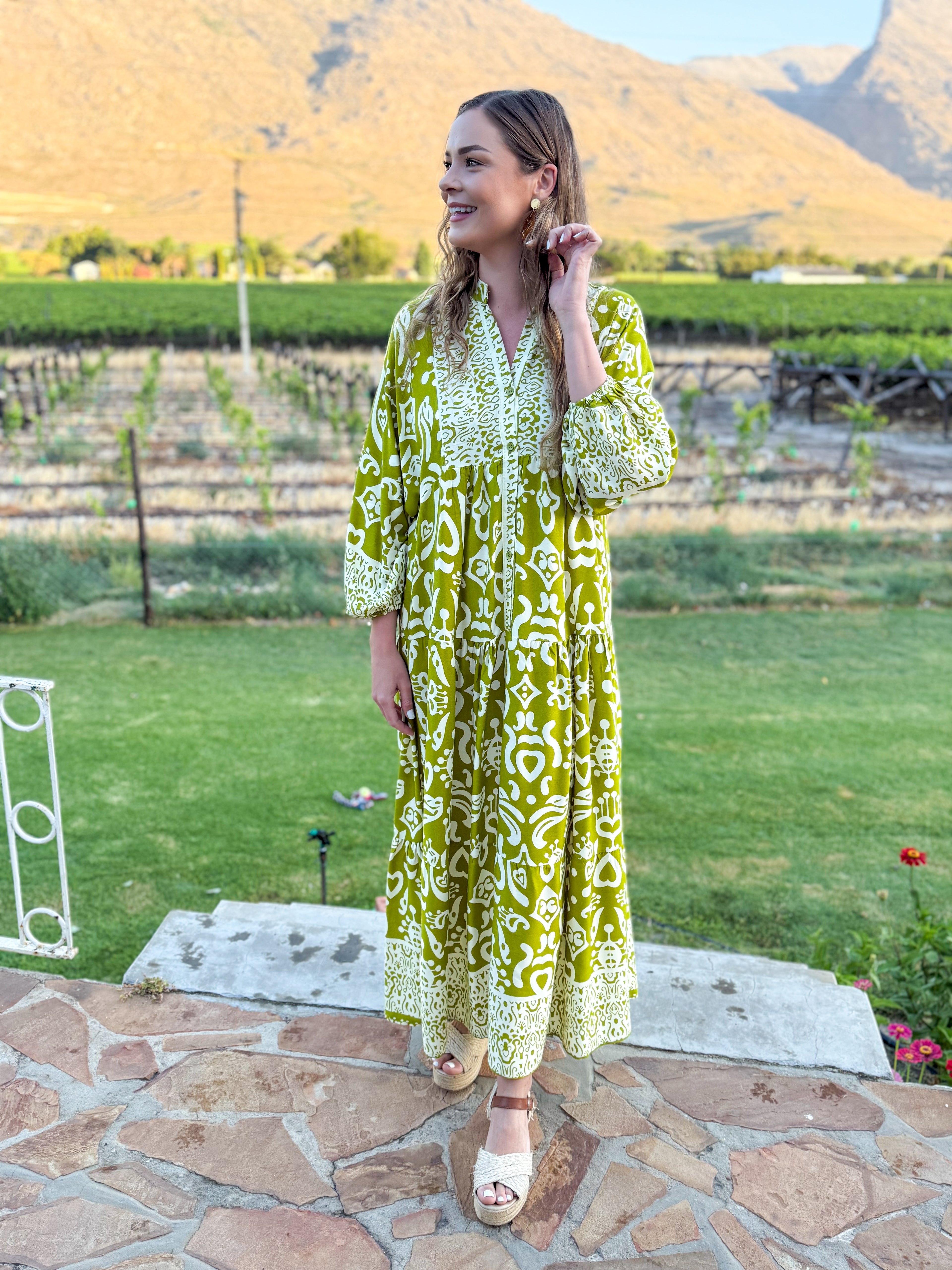 Jenna dress - Chartreuse and white