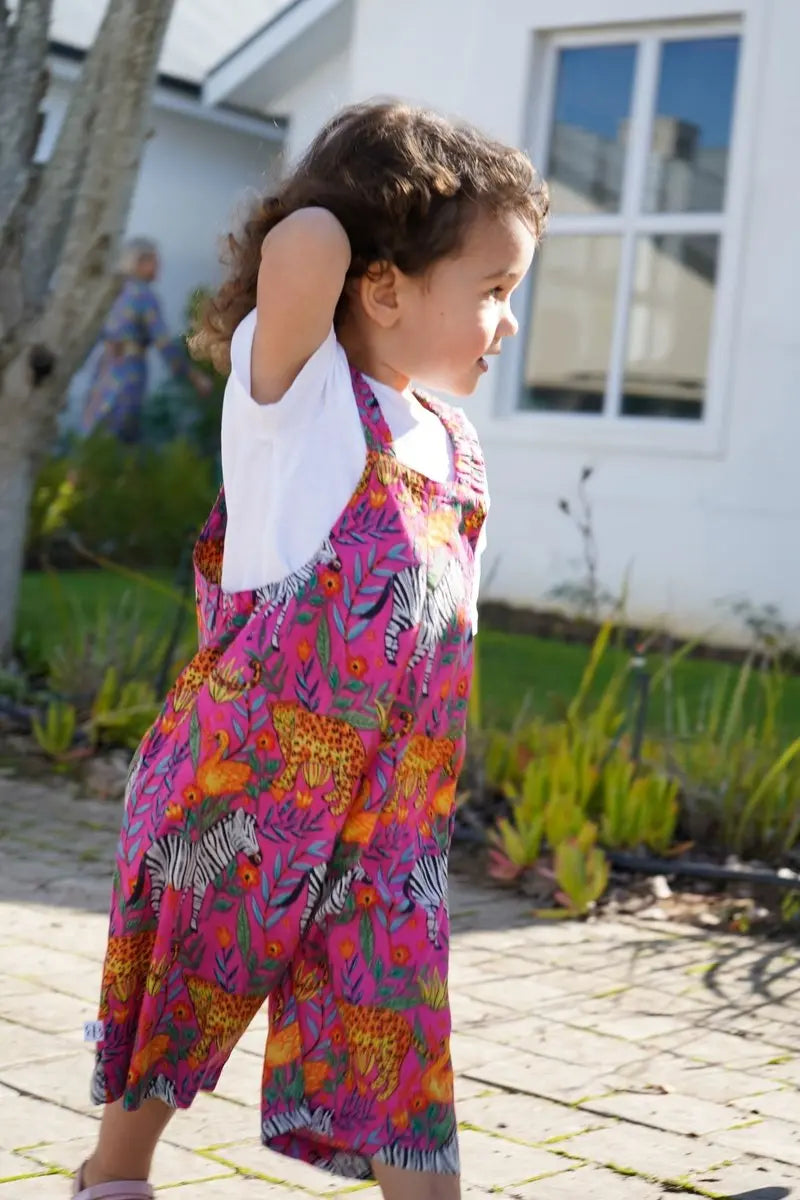 Dungaree- Pink jungle print