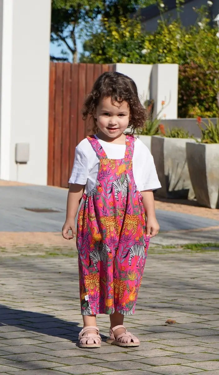 Dungaree- Pink jungle print