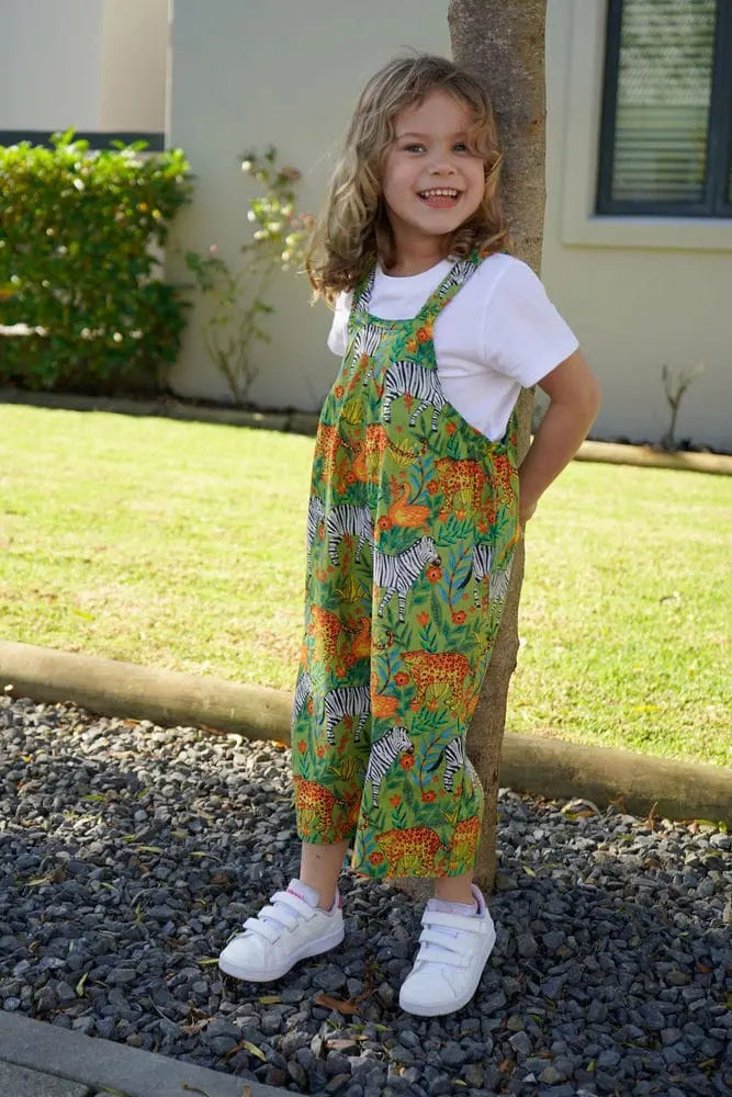 Dungaree- green jungle print (unisex)