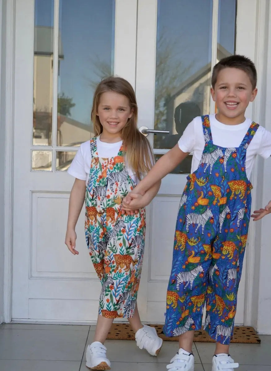 Dungaree- white jungle print (unisex)