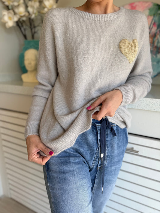 Baby alpaca knit - Light grey heart