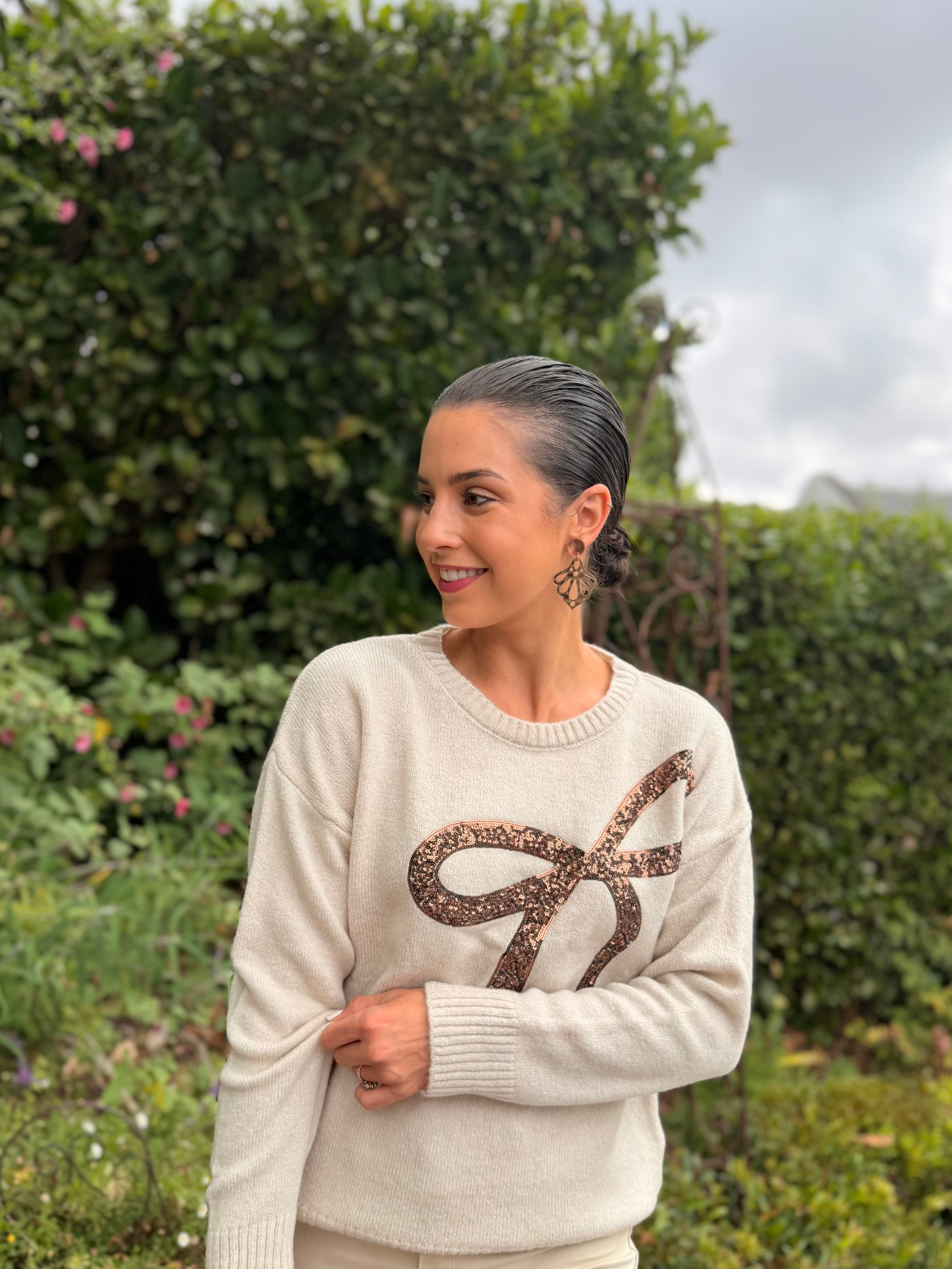 Glitter bow knit - Beige