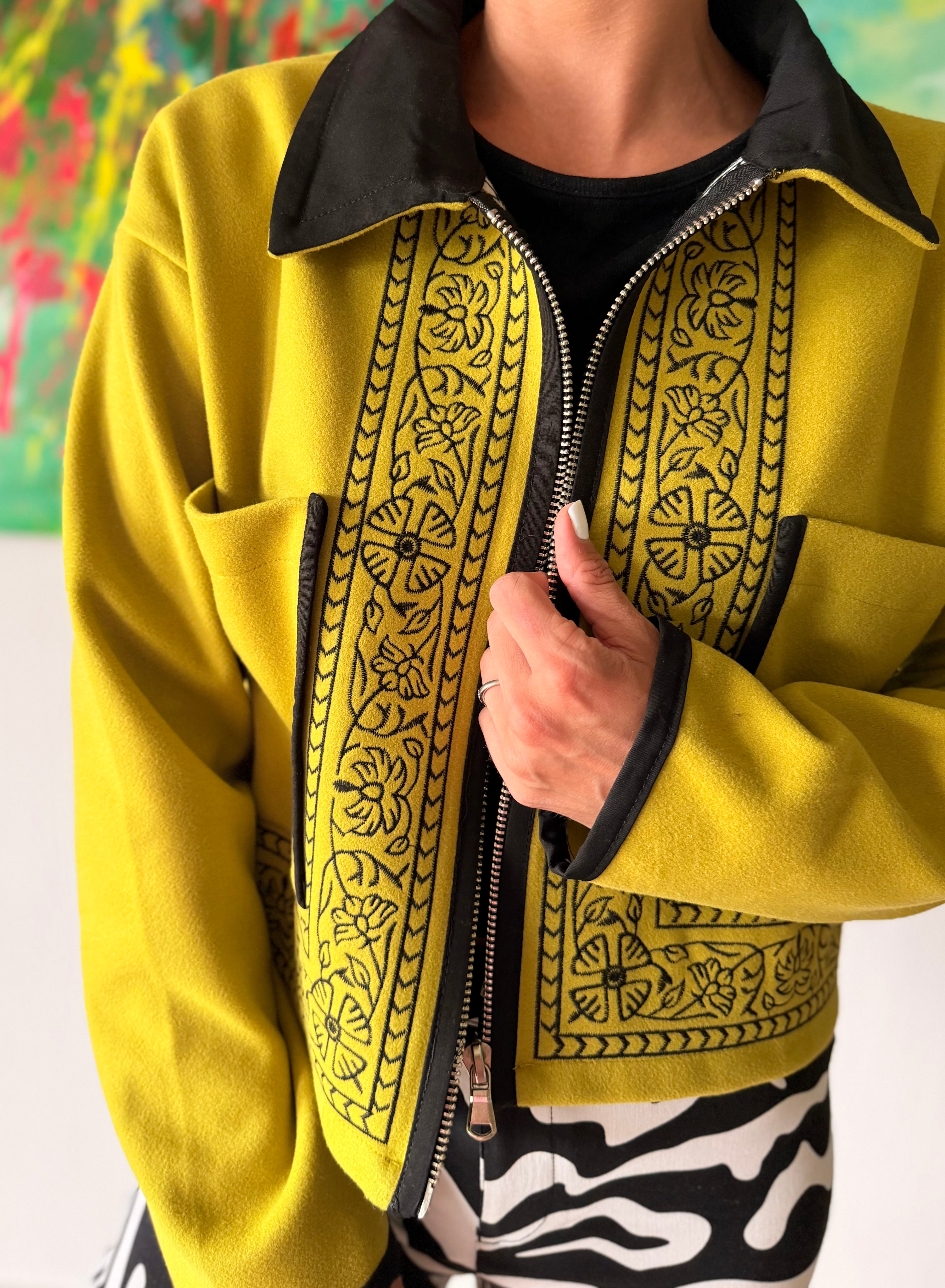 Embroidered jacket - Chartreuse
