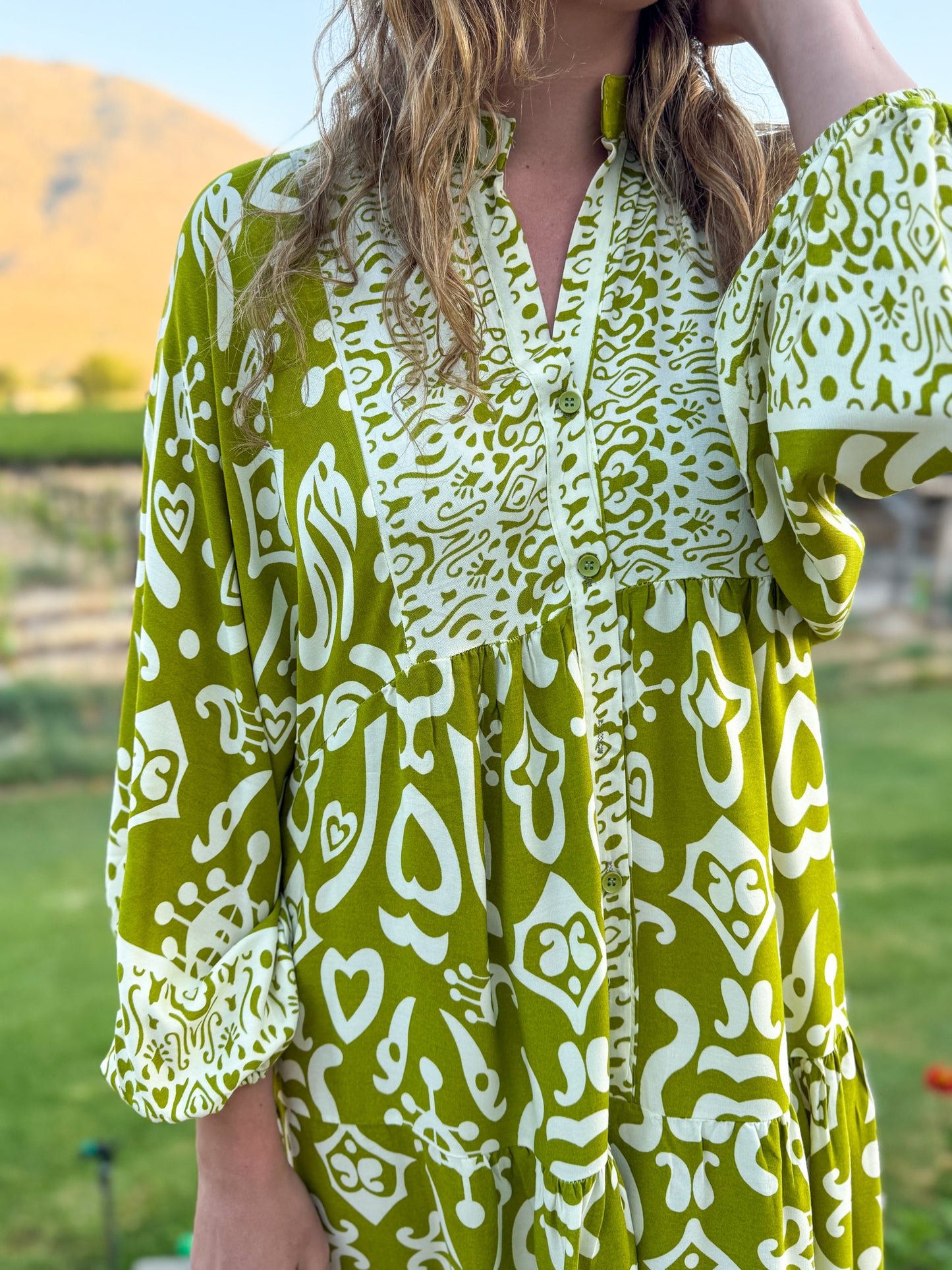 Jenna dress - Chartreuse and white