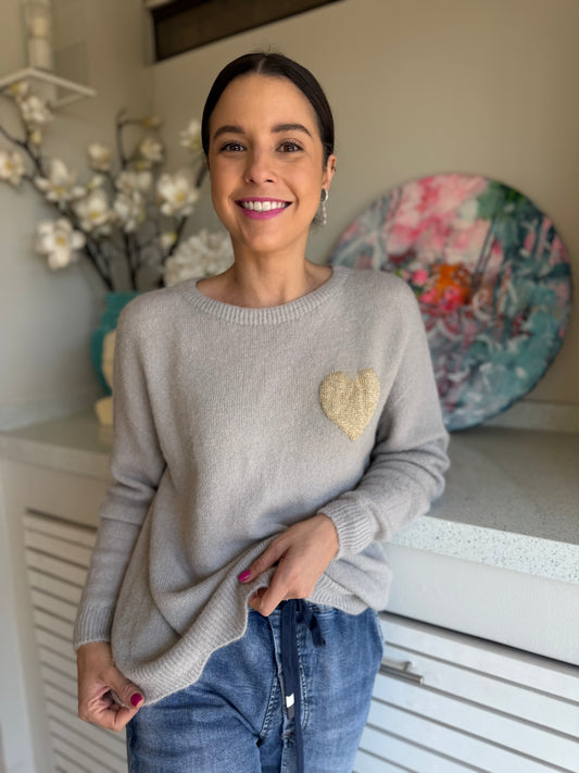 Baby alpaca knit - Light grey heart