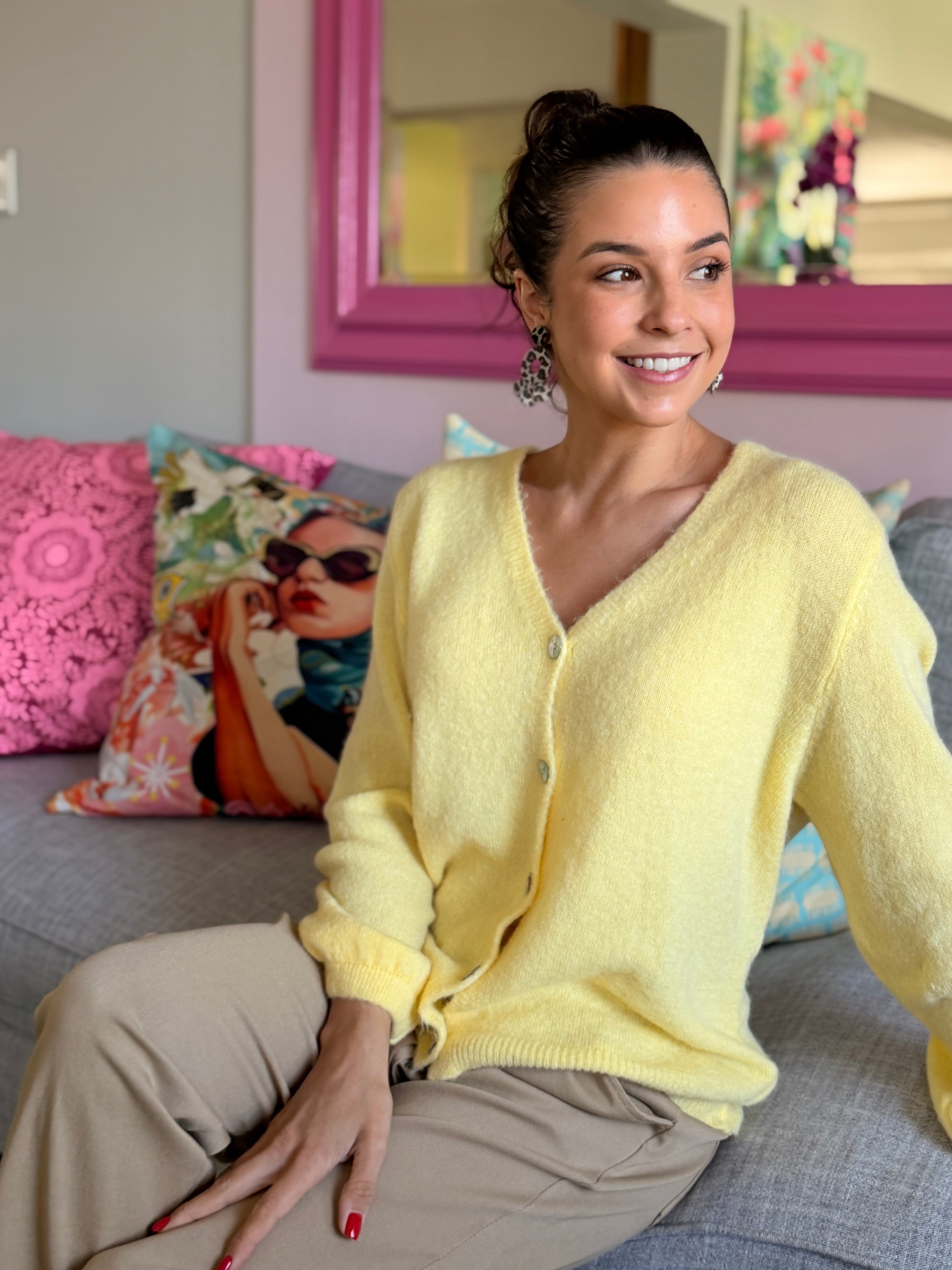 Baby alpaca short cardigan - Butter yellow