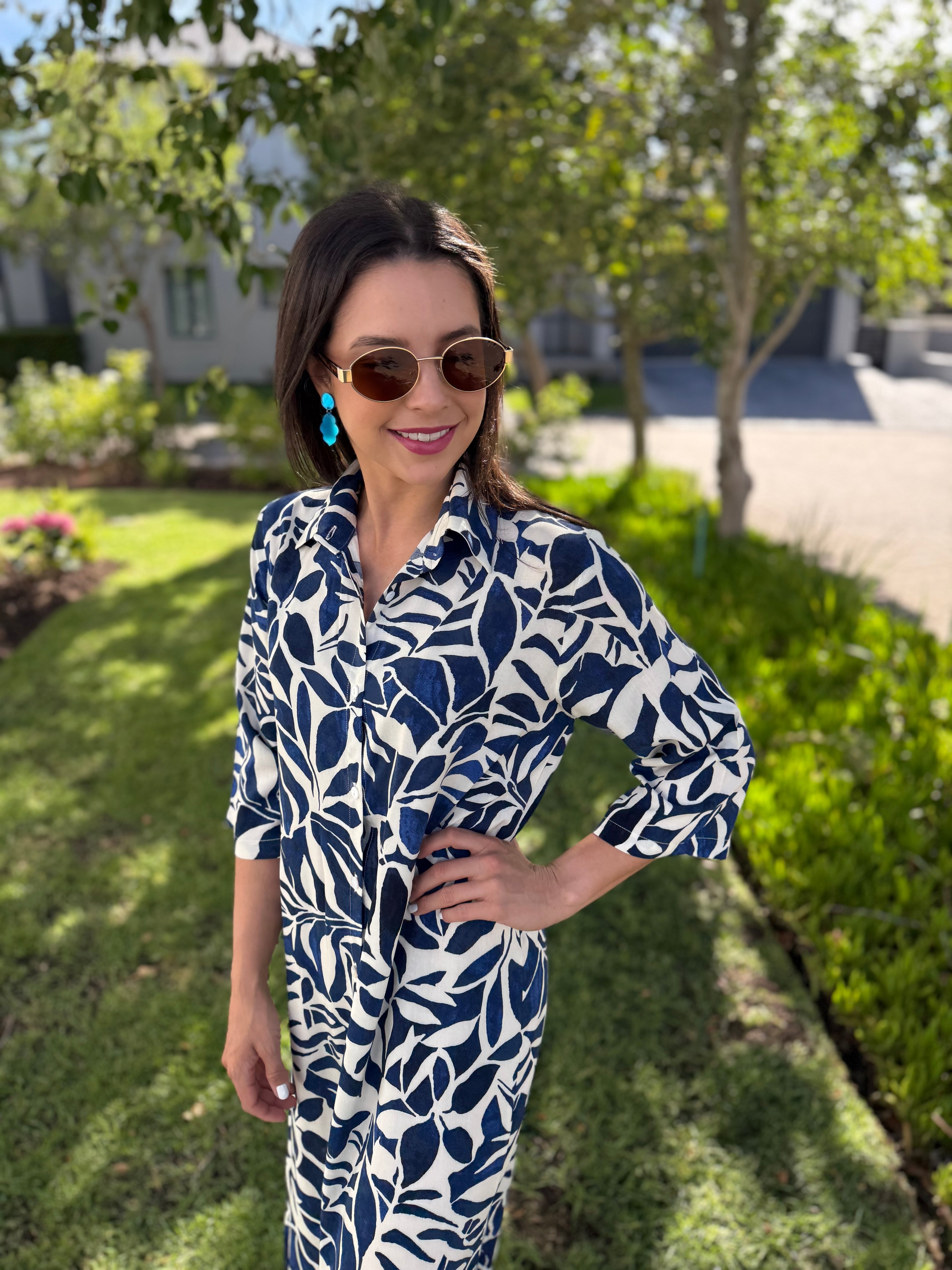 Jennifer dress - Navy leaf