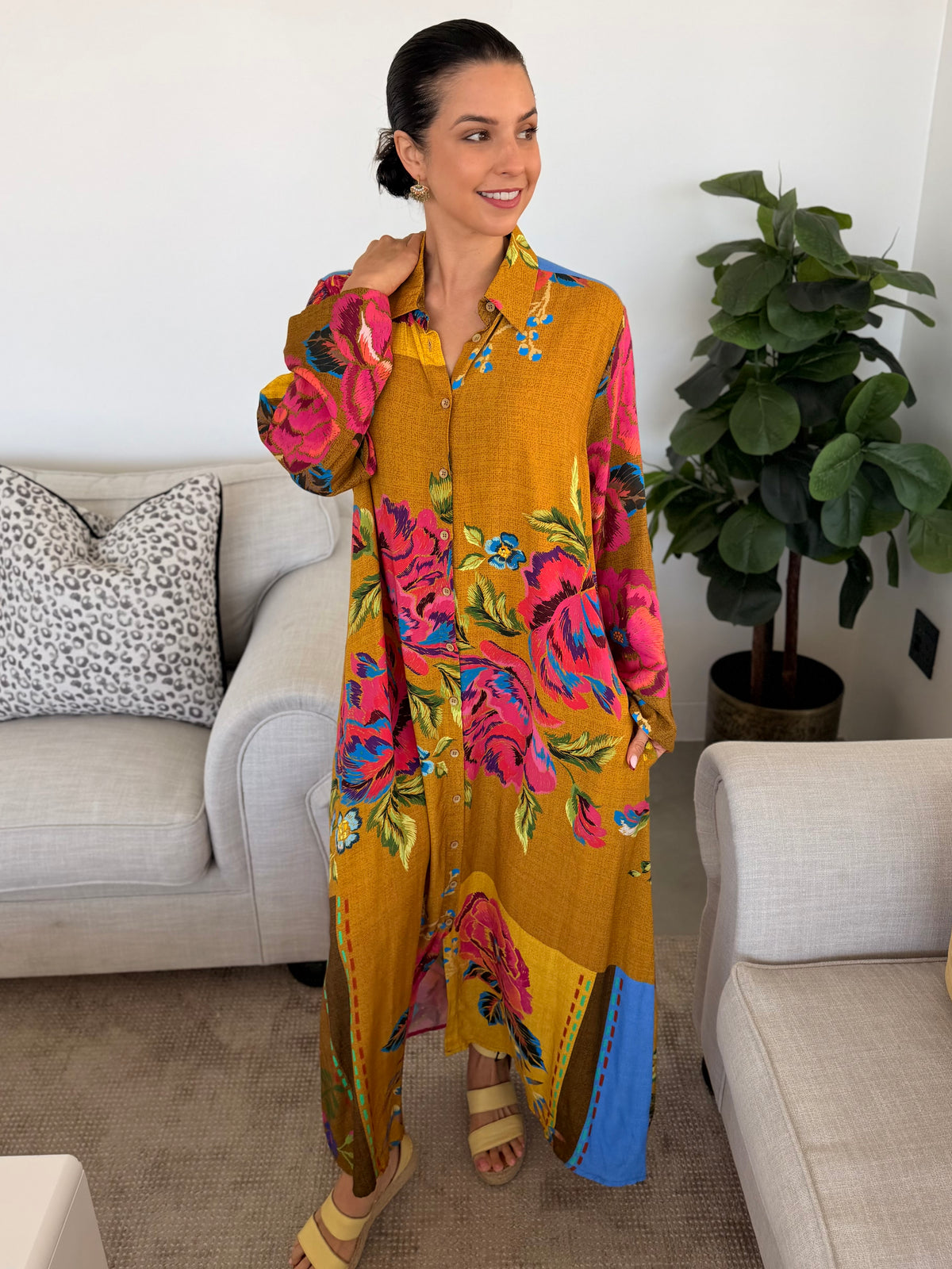 Luna dress - Mustard Floral