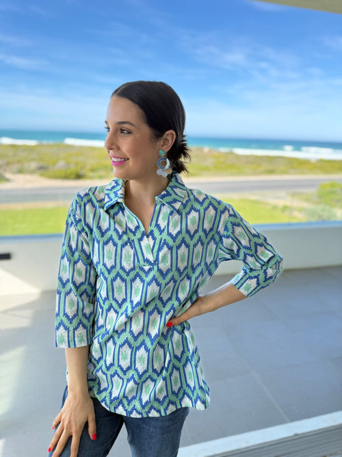 Amelia top - Blue ikat