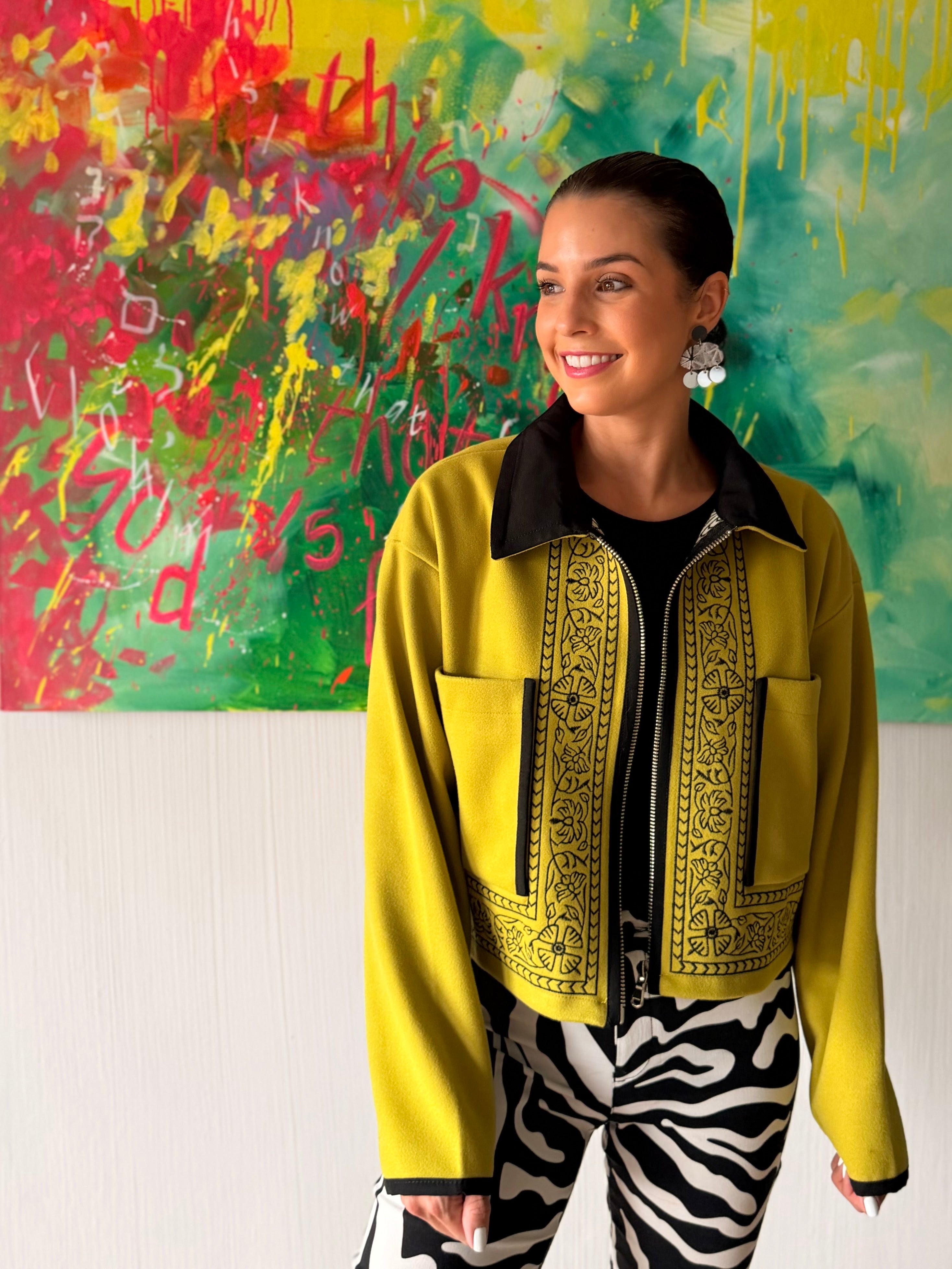 Embroidered jacket - Chartreuse