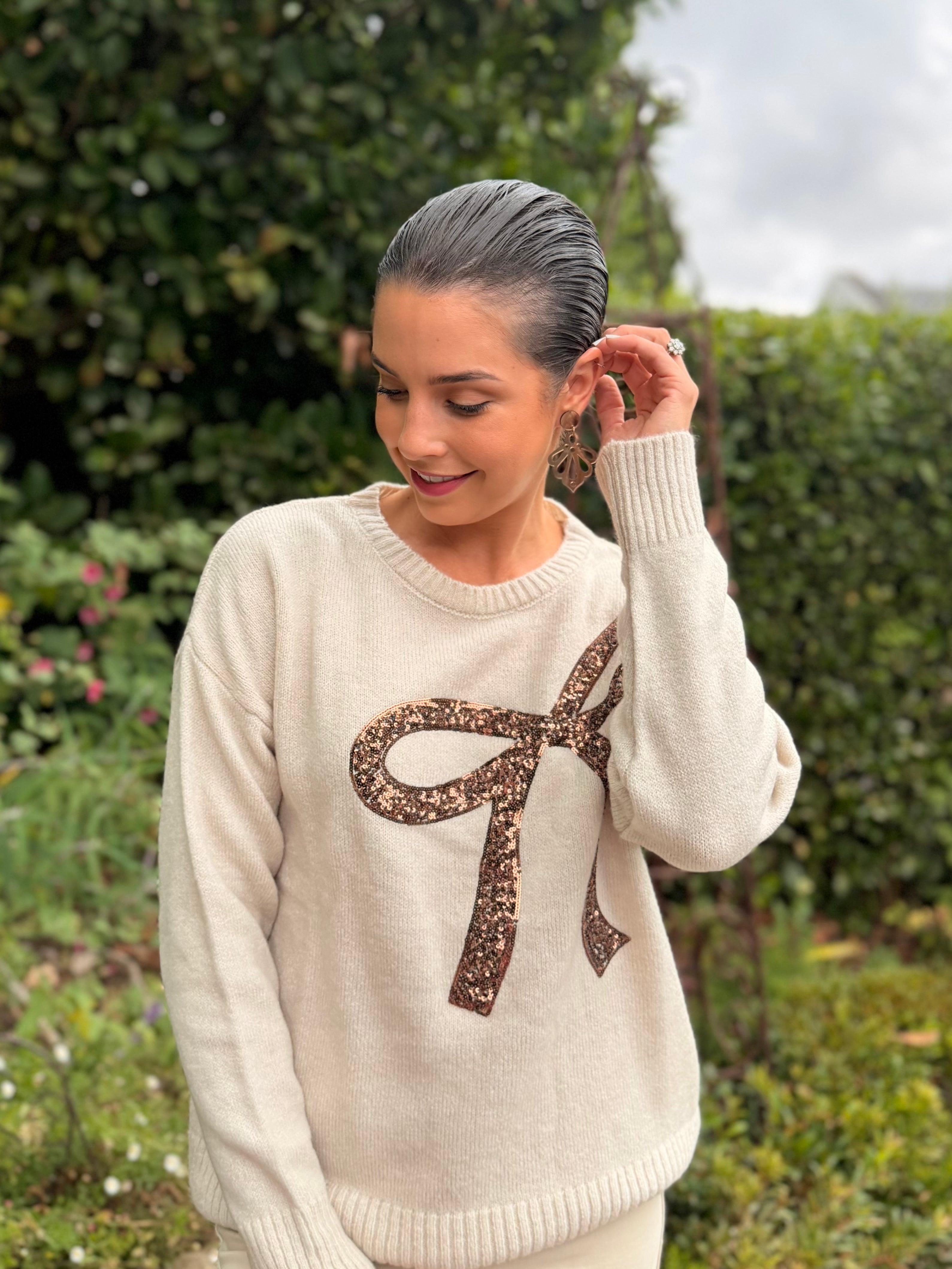 Glitter bow knit - Beige
