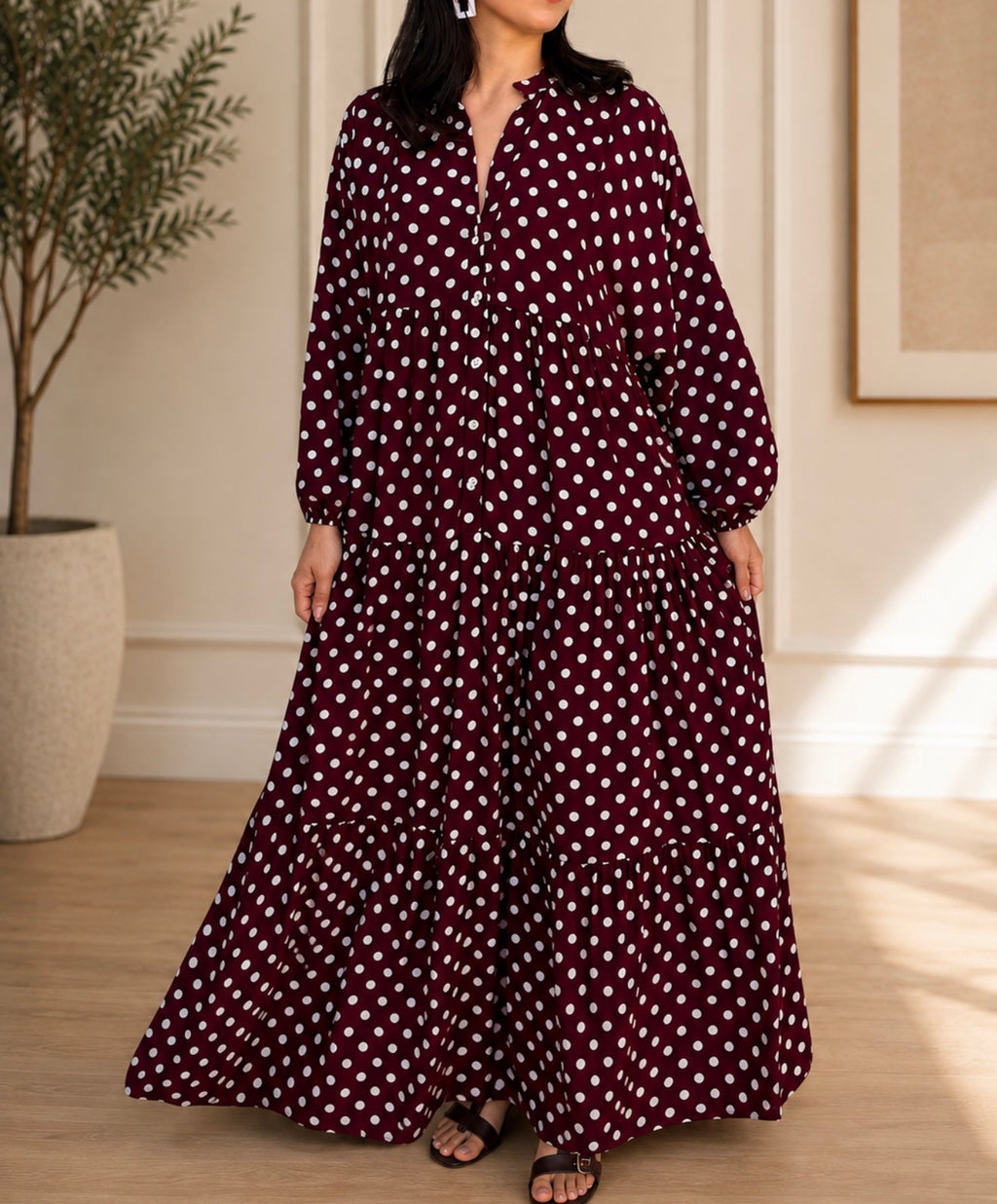 Jenna dress - Burgundy polka dots