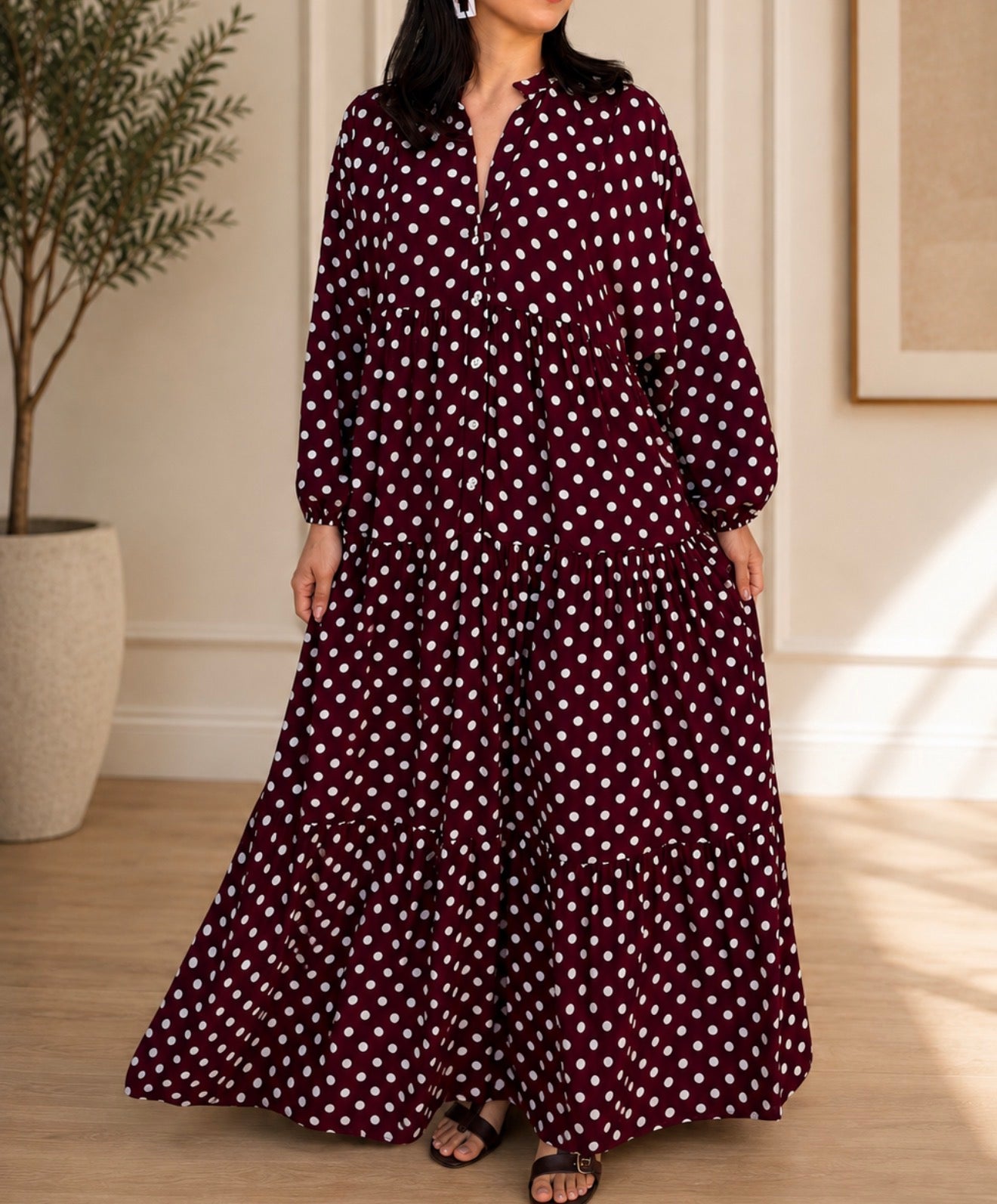 Jenna dress - Burgundy polka dots