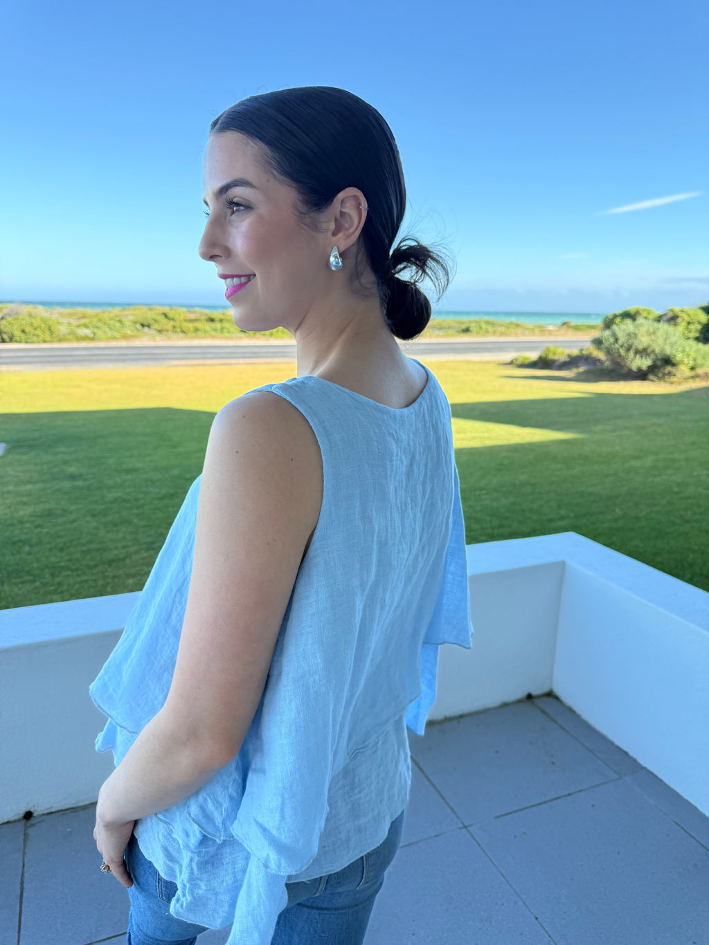 Italian linen layered top - Blue