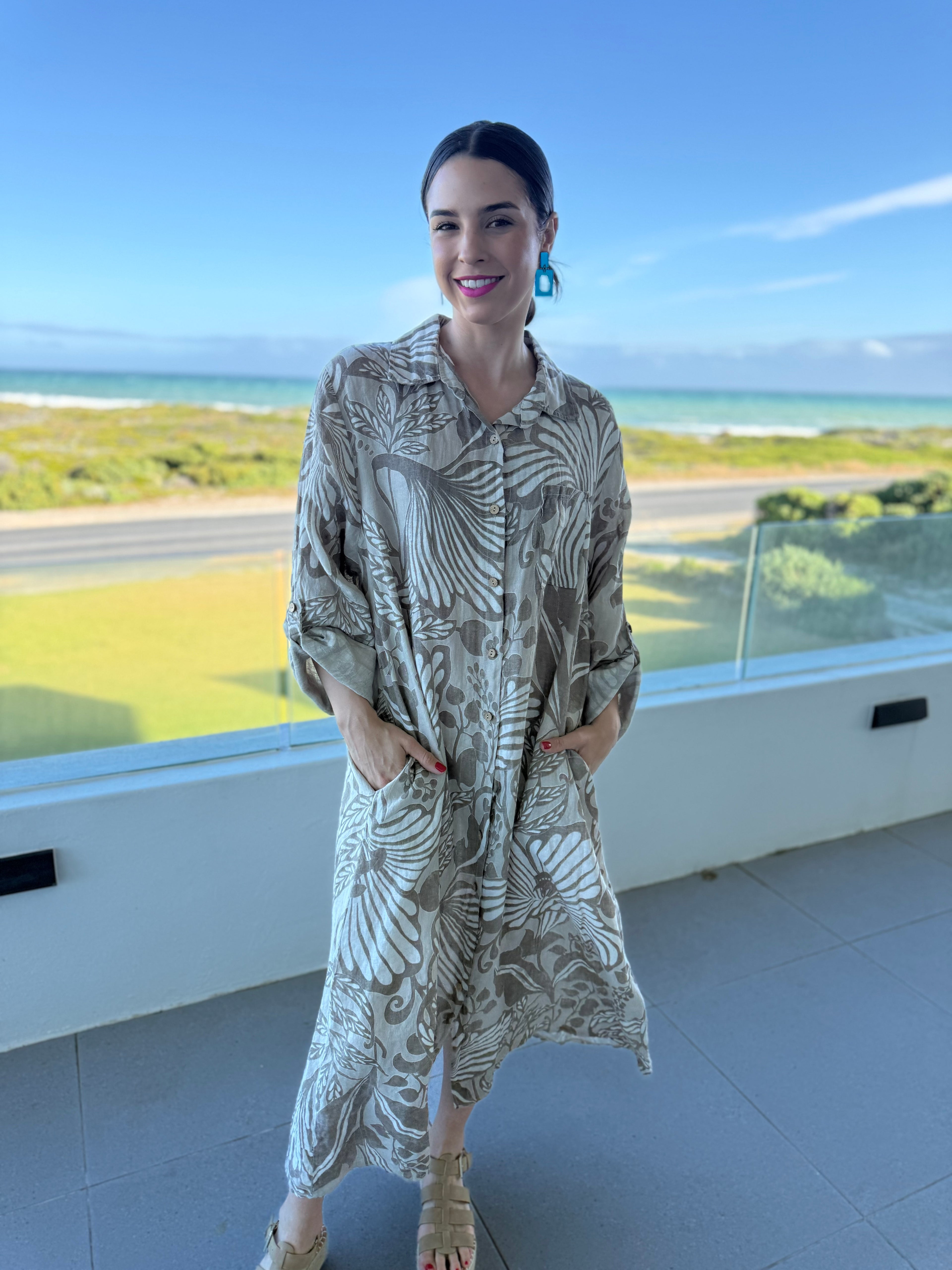 Italian linen dress - Stone floral