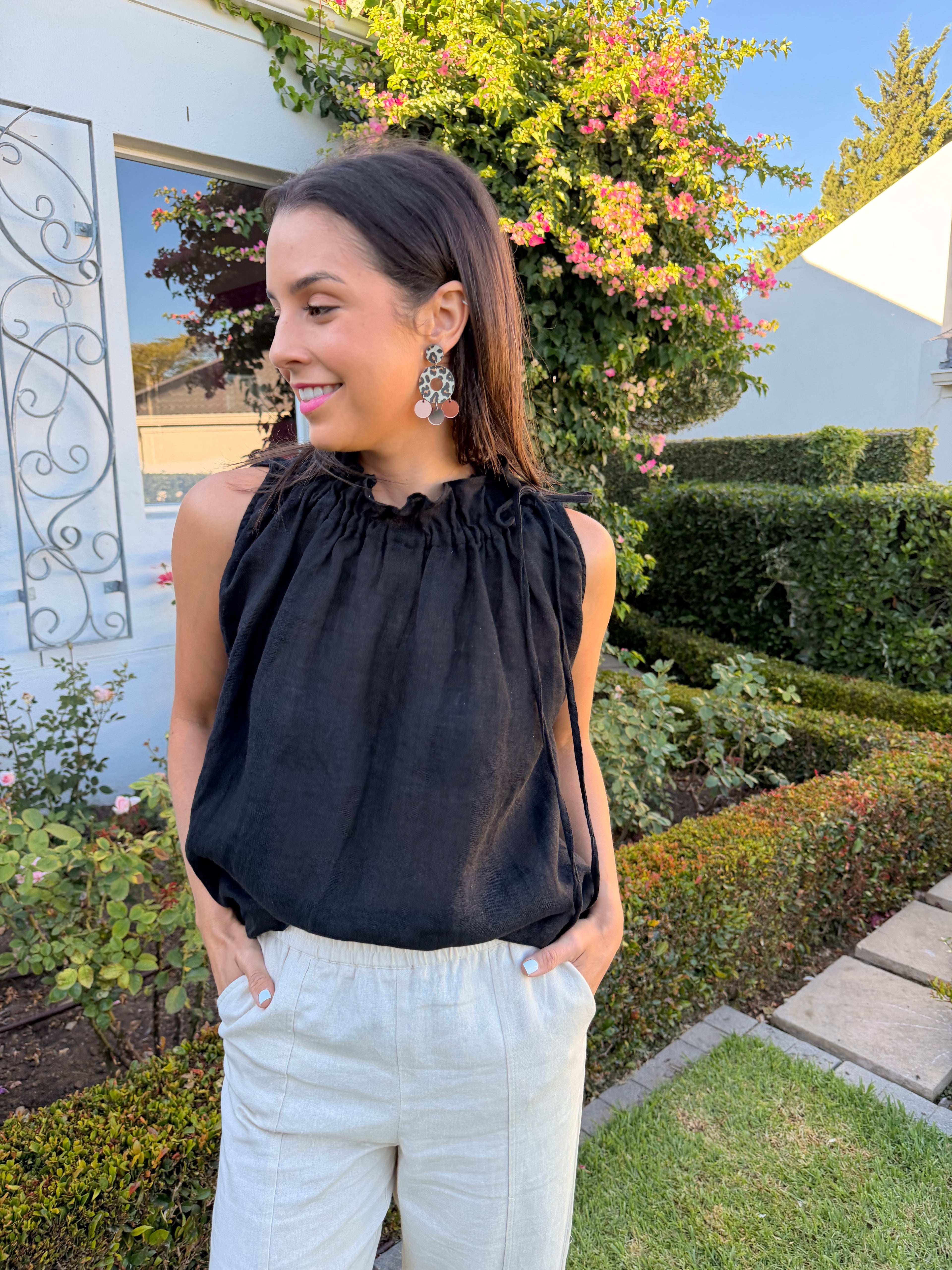 Italian linen top - Black