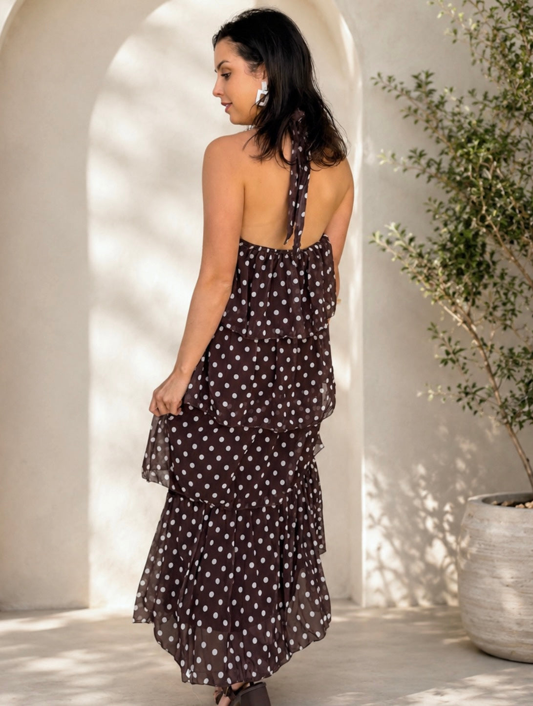 Frill dress - Brown polka dots