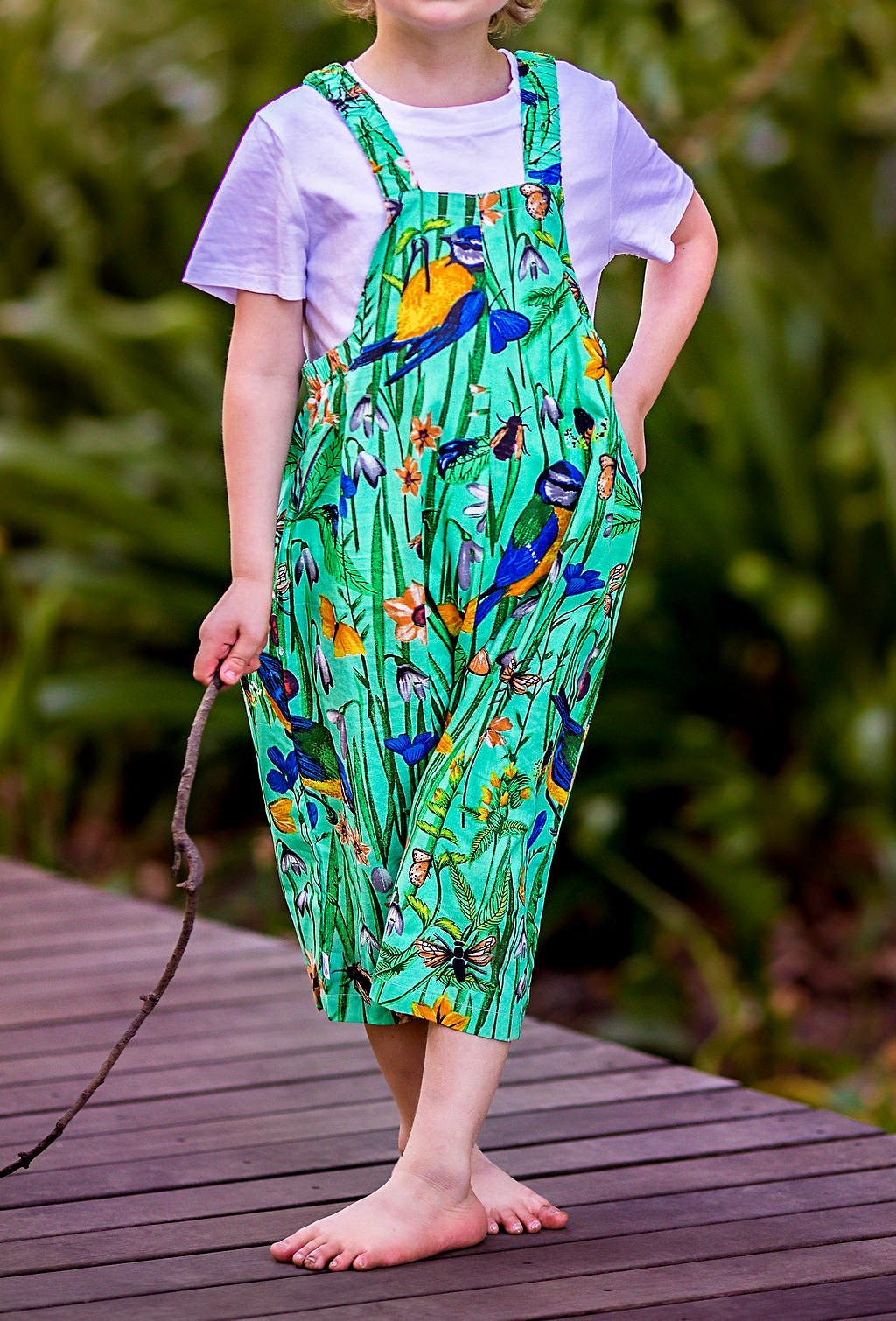 Green birds- Kids Dungaree (unisex) Babalu boutique