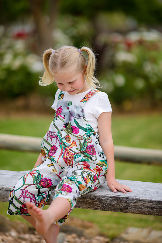 Dungaree- White Jungle Joy (unisex) - Babalu boutique