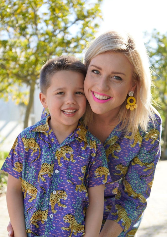 Purple tiger print - Boys shirt Babalu boutique